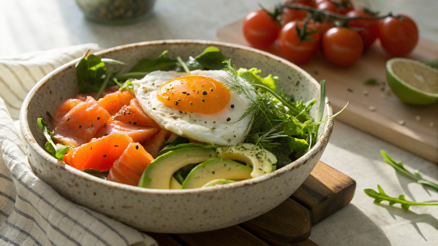 Best Low Carb Kosher Breakfast Fried Egg with Smoked Salmon and Salad
