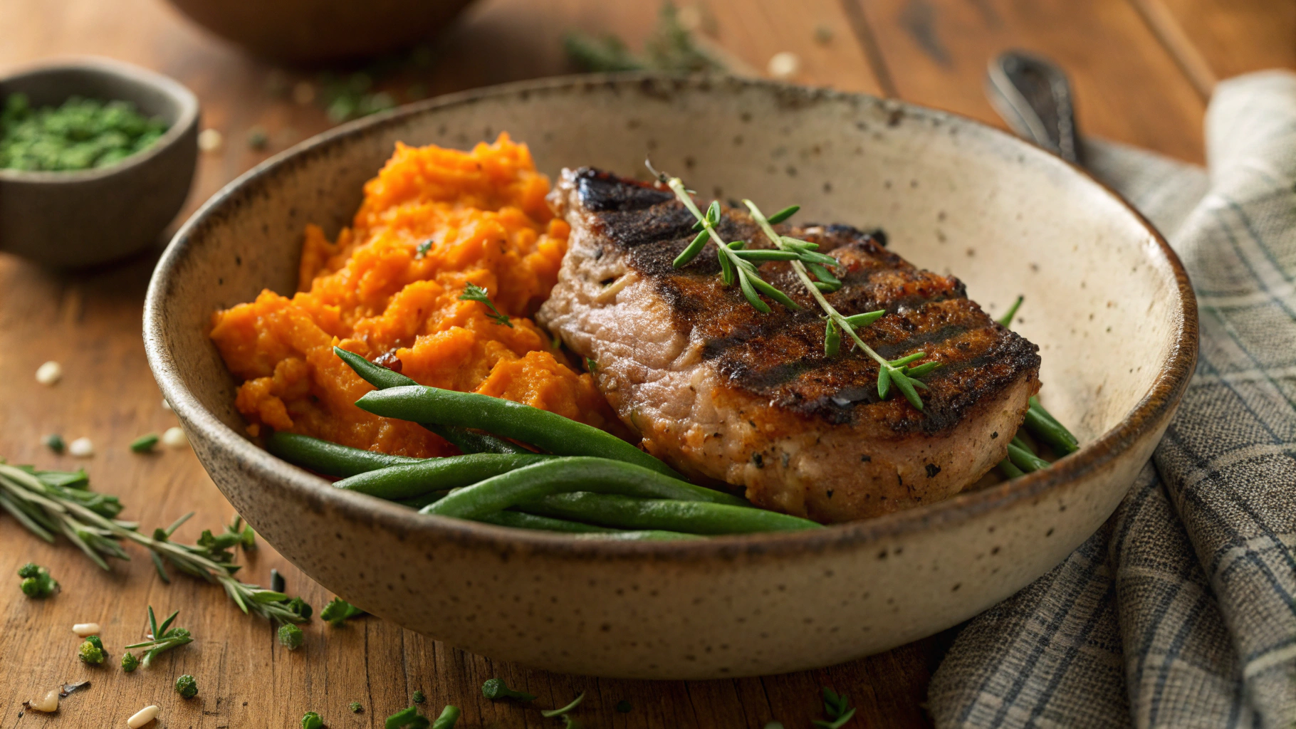 Best Paleo Pan-Seared Jerk Pork Chops with Mashed Sweet Potatoes