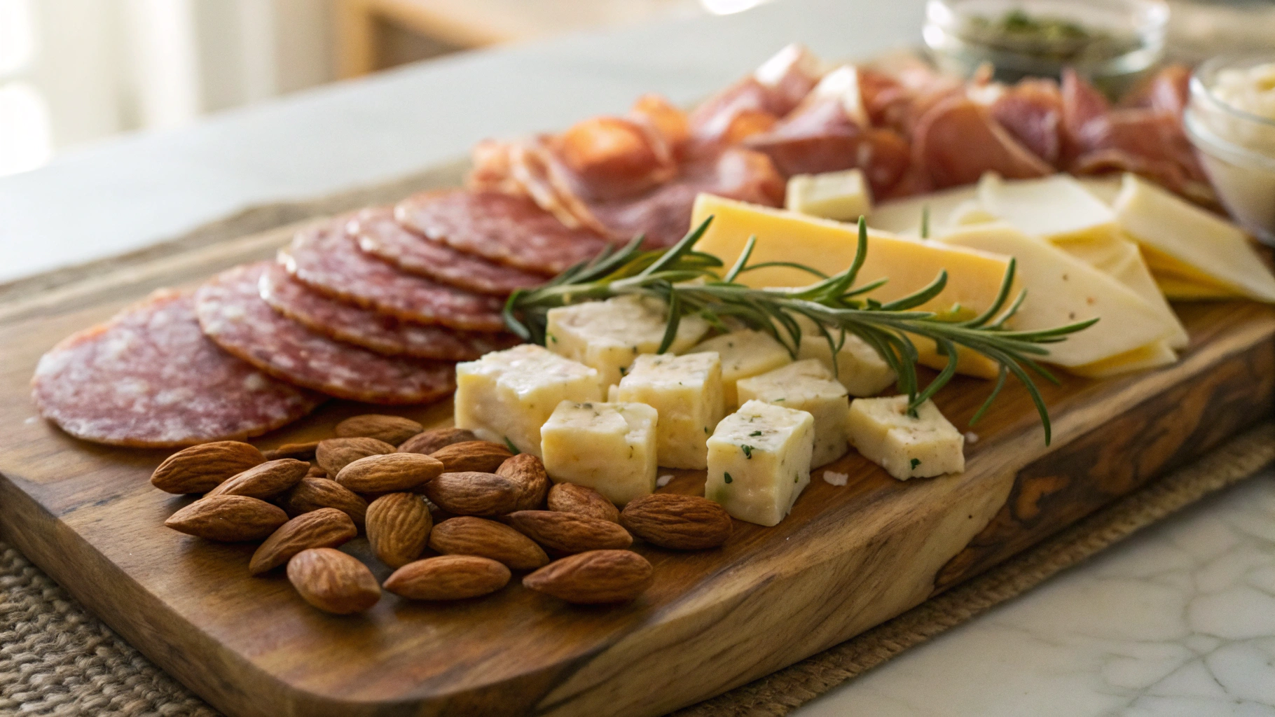 Low Carb Calabrese Salami, Marcona Almonds And Gouda Cheese