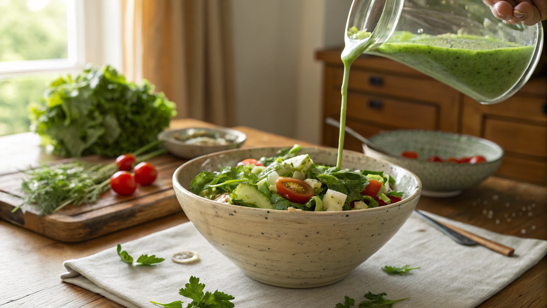 Low Carb California Chopped Salad with Green Goddess Dressing