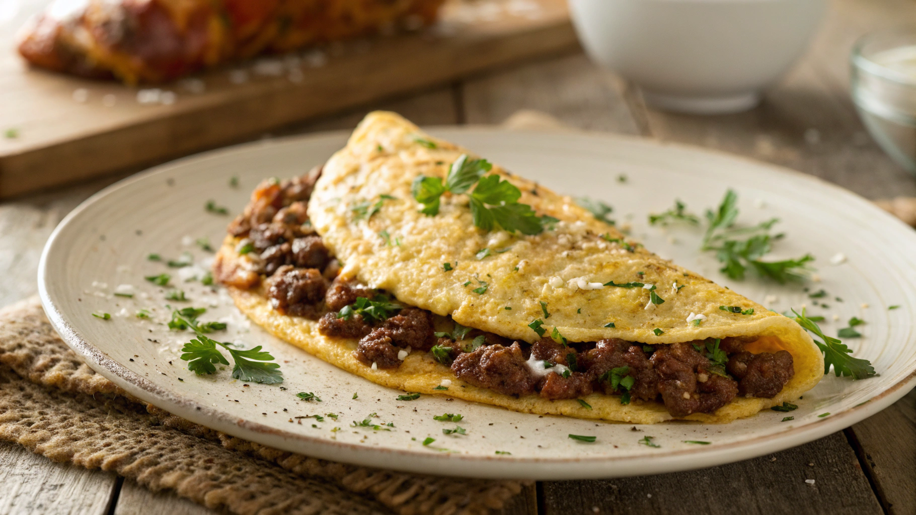 Carnivore Keto Beef and Parmesan Stuffed Omelet