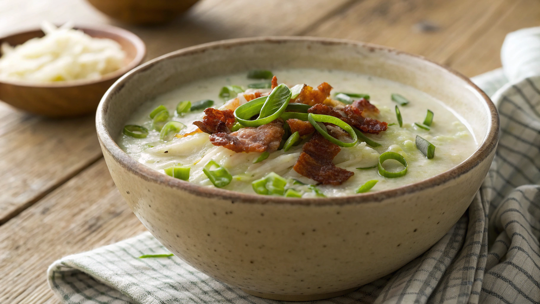 Low Carb Cream of Cabbage Soup with Crispy Bacon