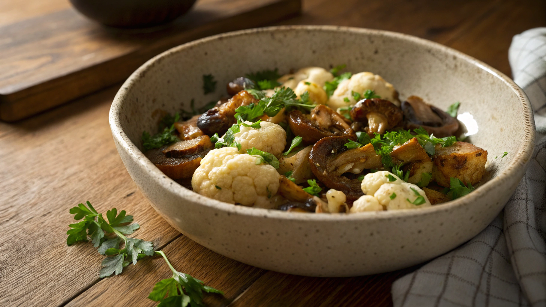 Easy Plant Based Keto Cauliflower and Mushroom Skillet