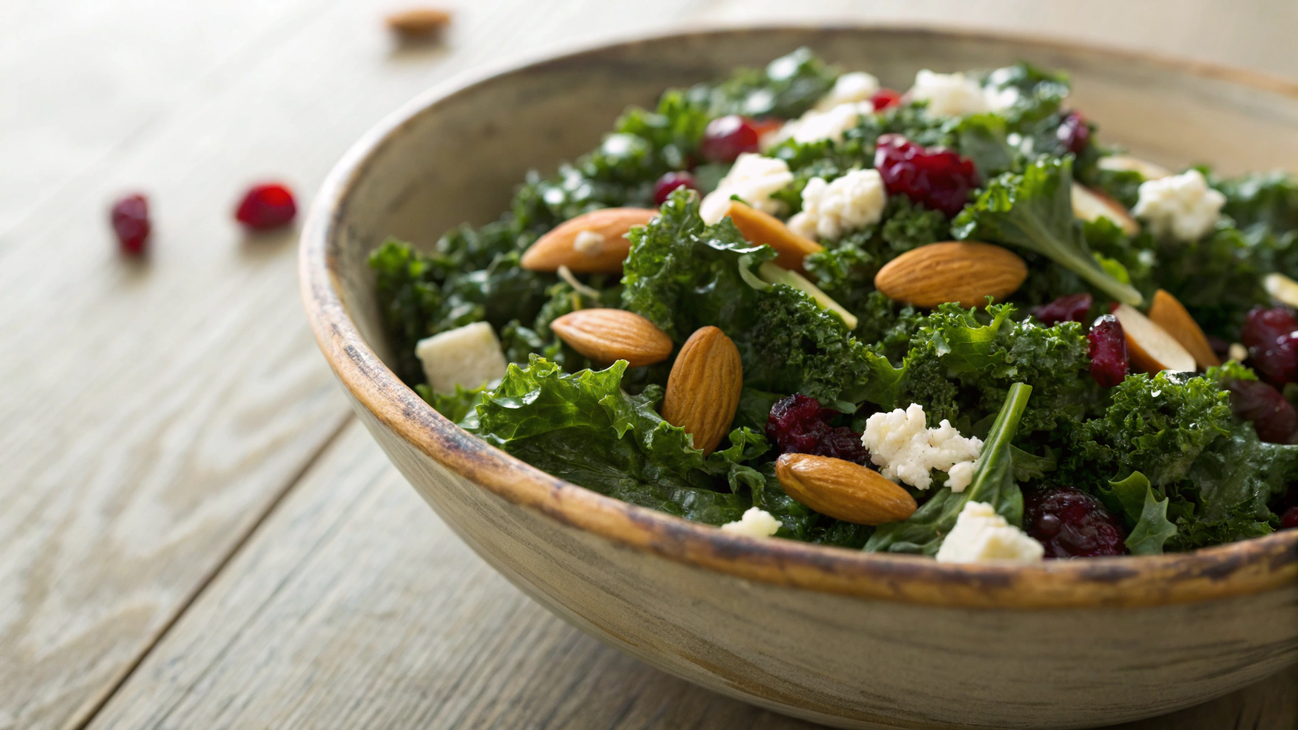 Kale Salad with Almonds, Cranberries and Goats Cheese