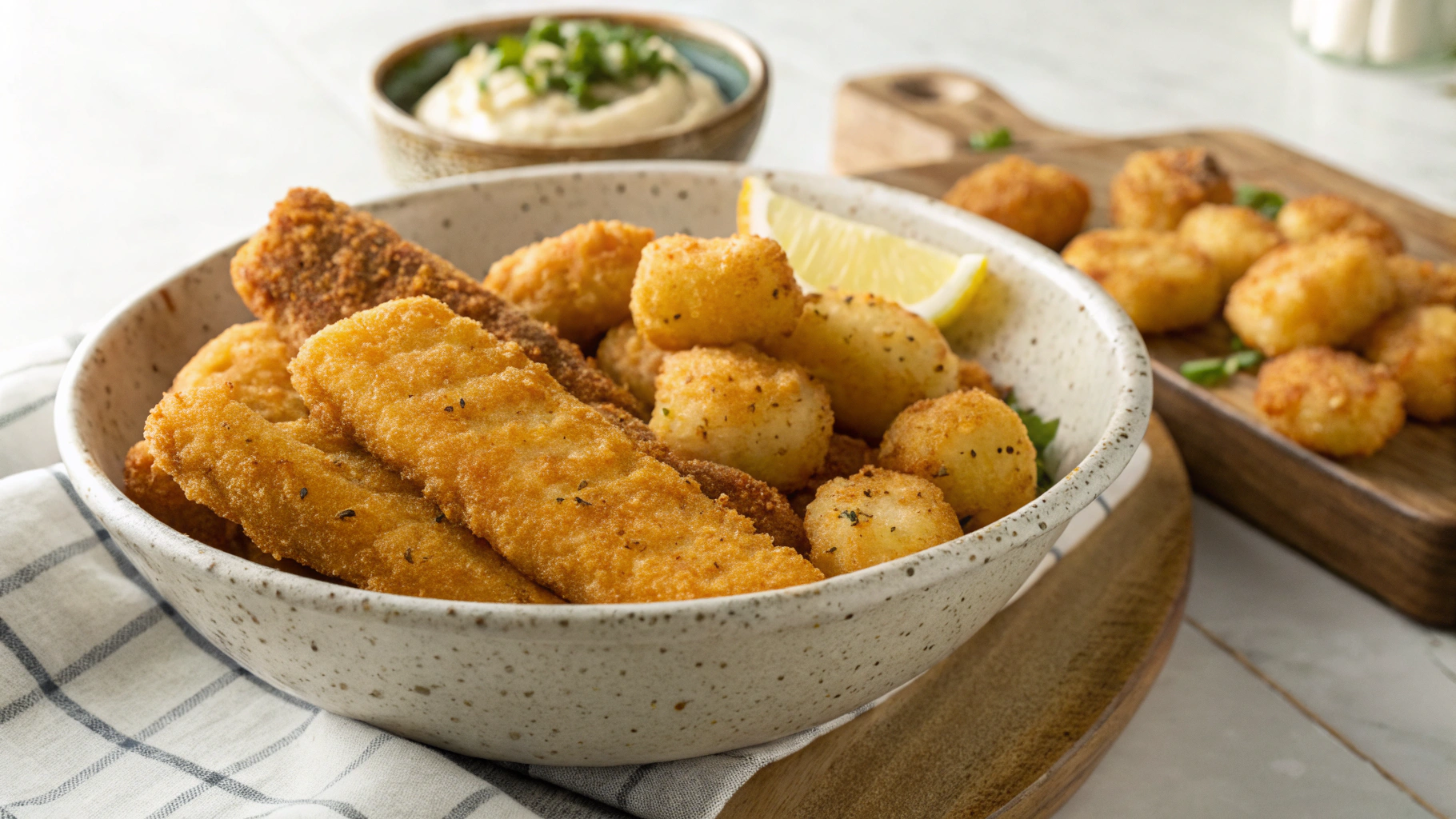 Keto Air Fried Catfish Sticks w Fried Cheese Curds