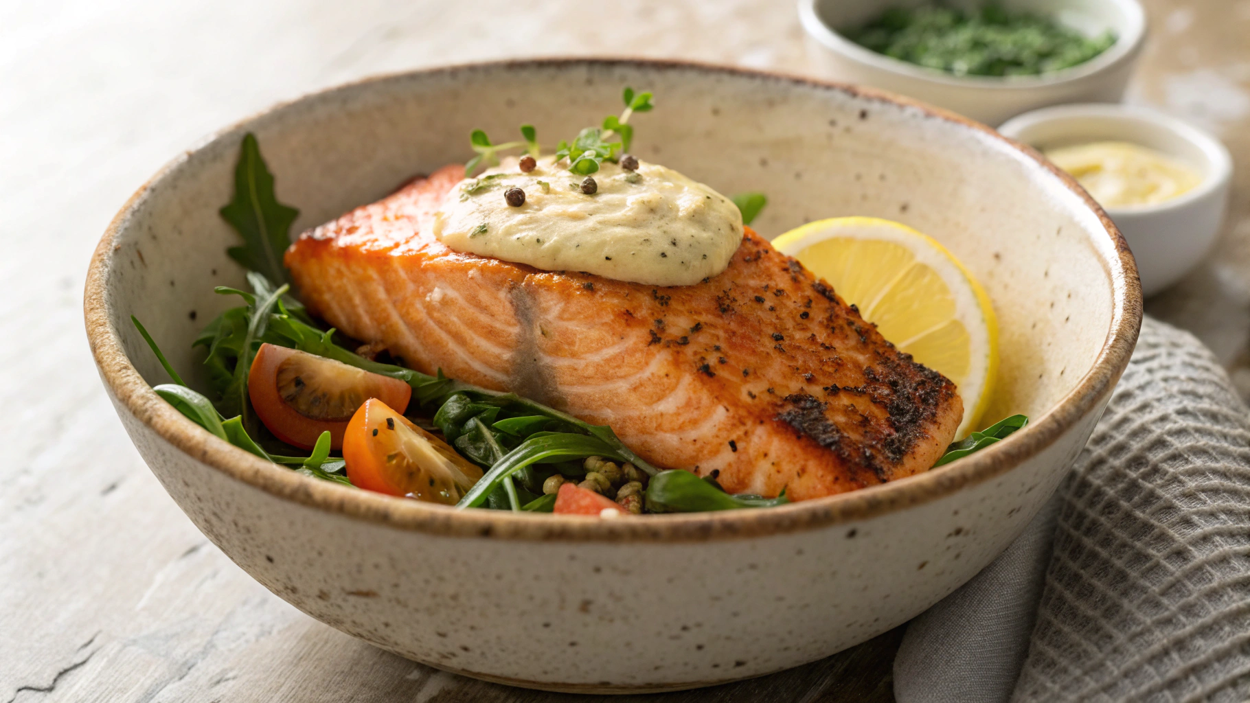 Keto Air Fryer Salmon with Whole Grain Mustard Aioli