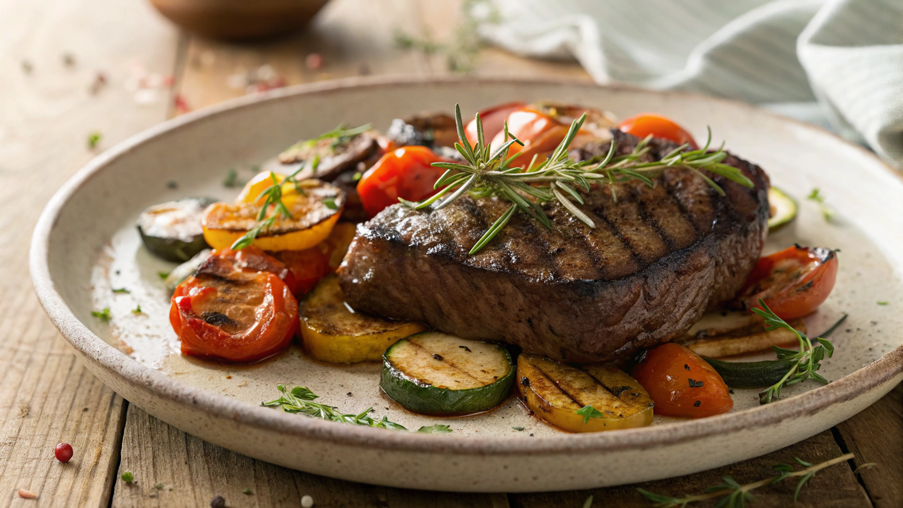 Keto Air Fryer Steak with Roasted Tomatoes and Peppers