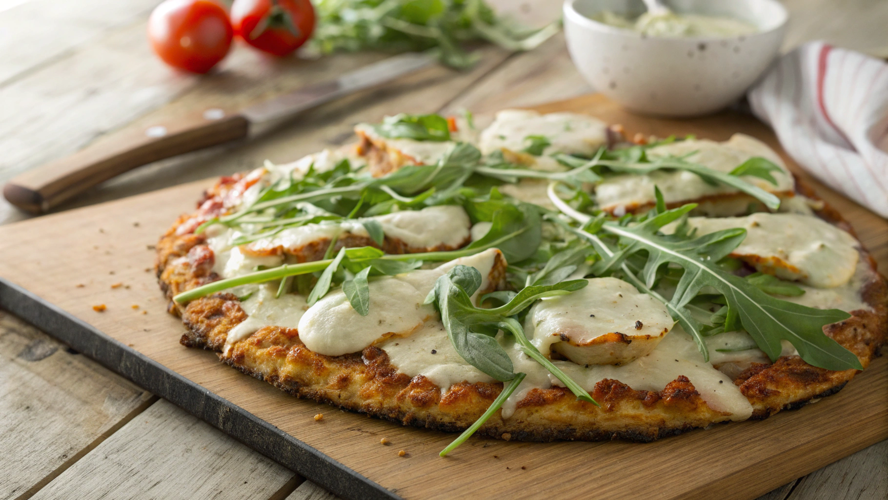 Keto Alfredo Chicken Crust Pizza