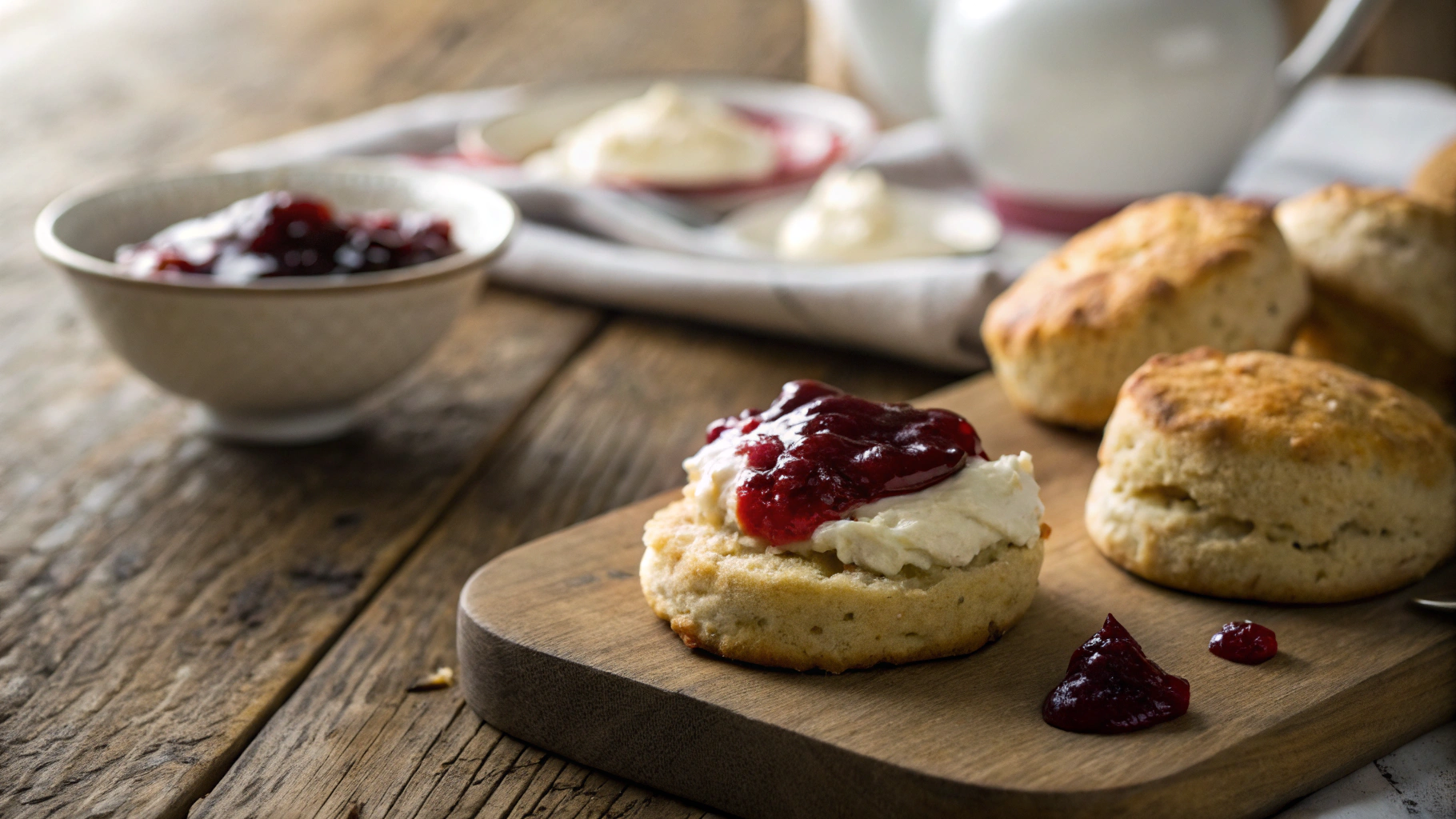 Keto All-Butter British Scones With Raspberry Chia Jam And Cream