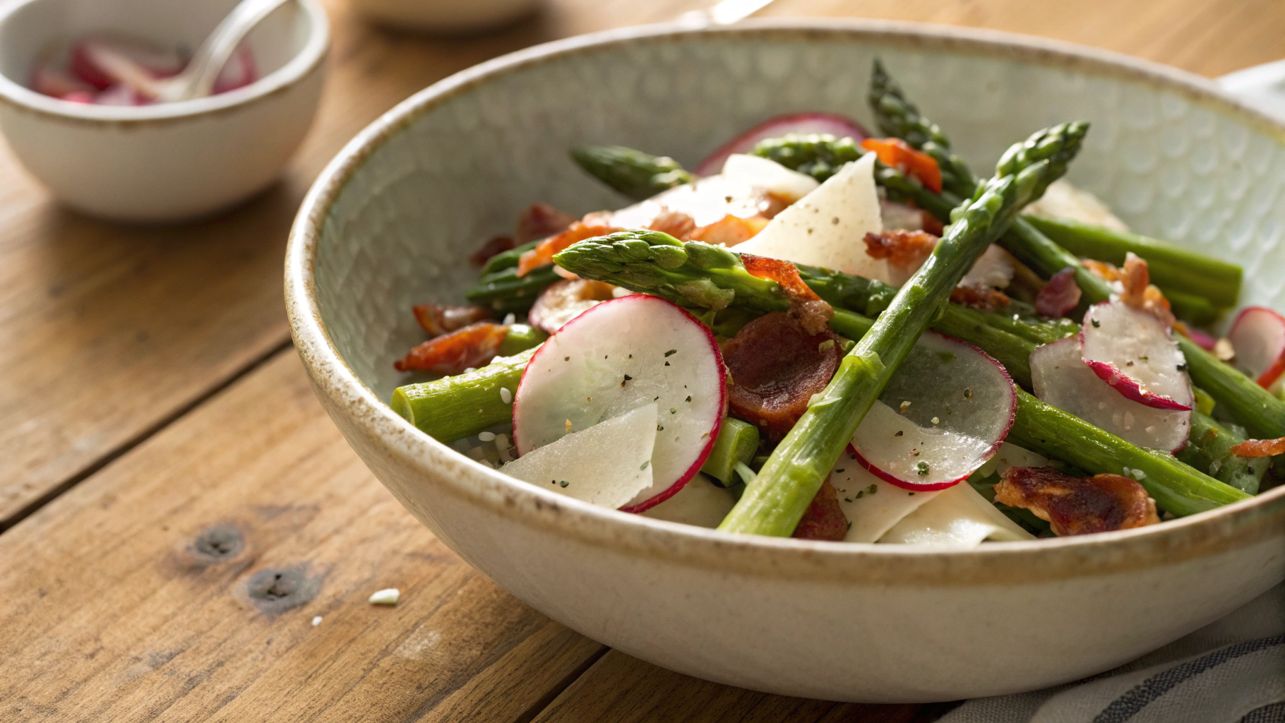 Keto Asparagus and Radish Salad with Crispy Bacon