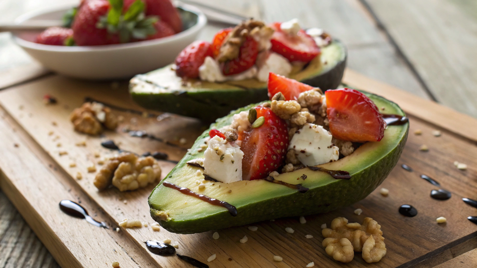 Keto Avocado Boats with Strawberries and Goats Cheese