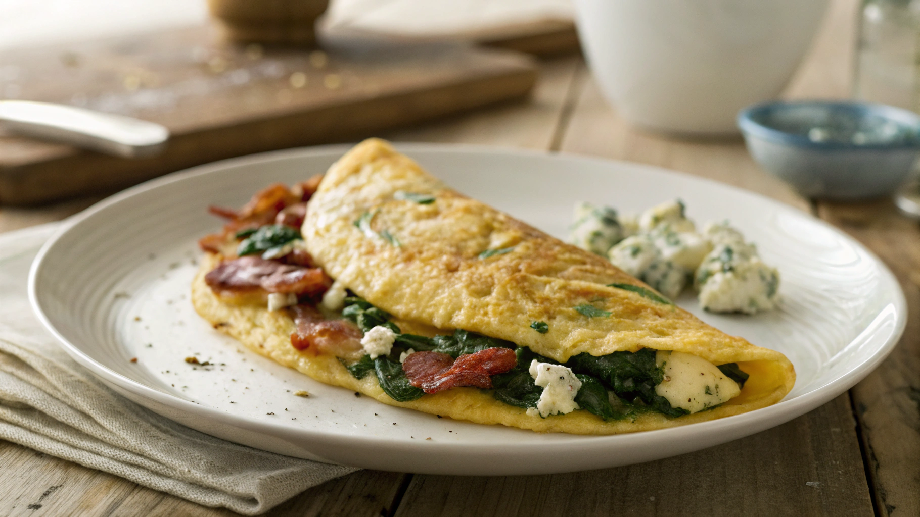 Keto Bacon, Blue Cheese and Spinach Omelette
