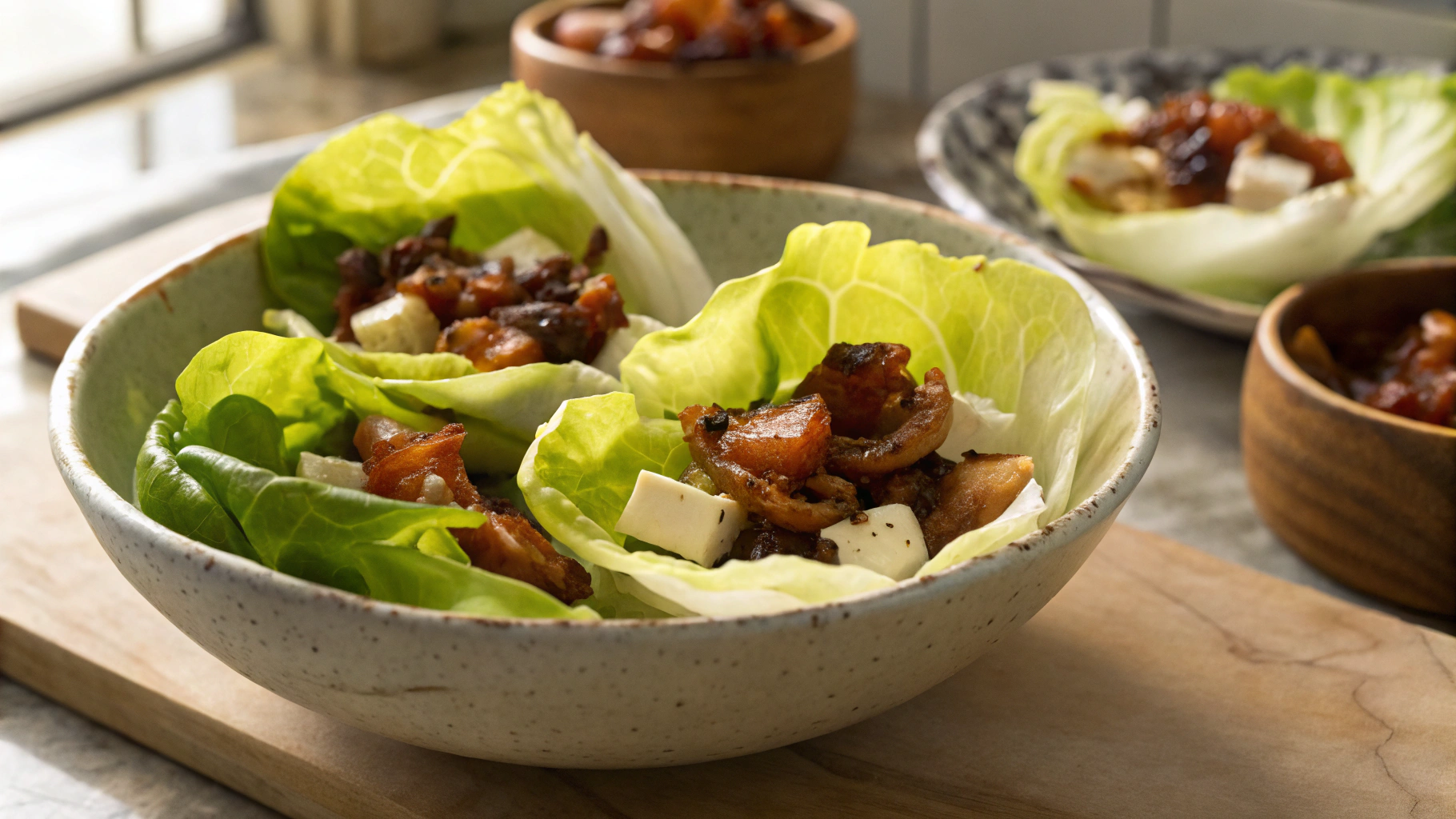 Keto Bacon, Brie And Caramelized Shallot Lettuce Cups