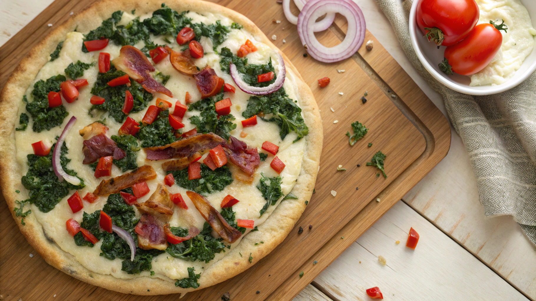 Keto Bacon Kale Alfredo Pizza