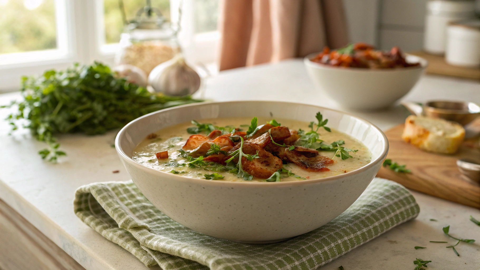 Keto Bacon, Kale and Mushroom Soup