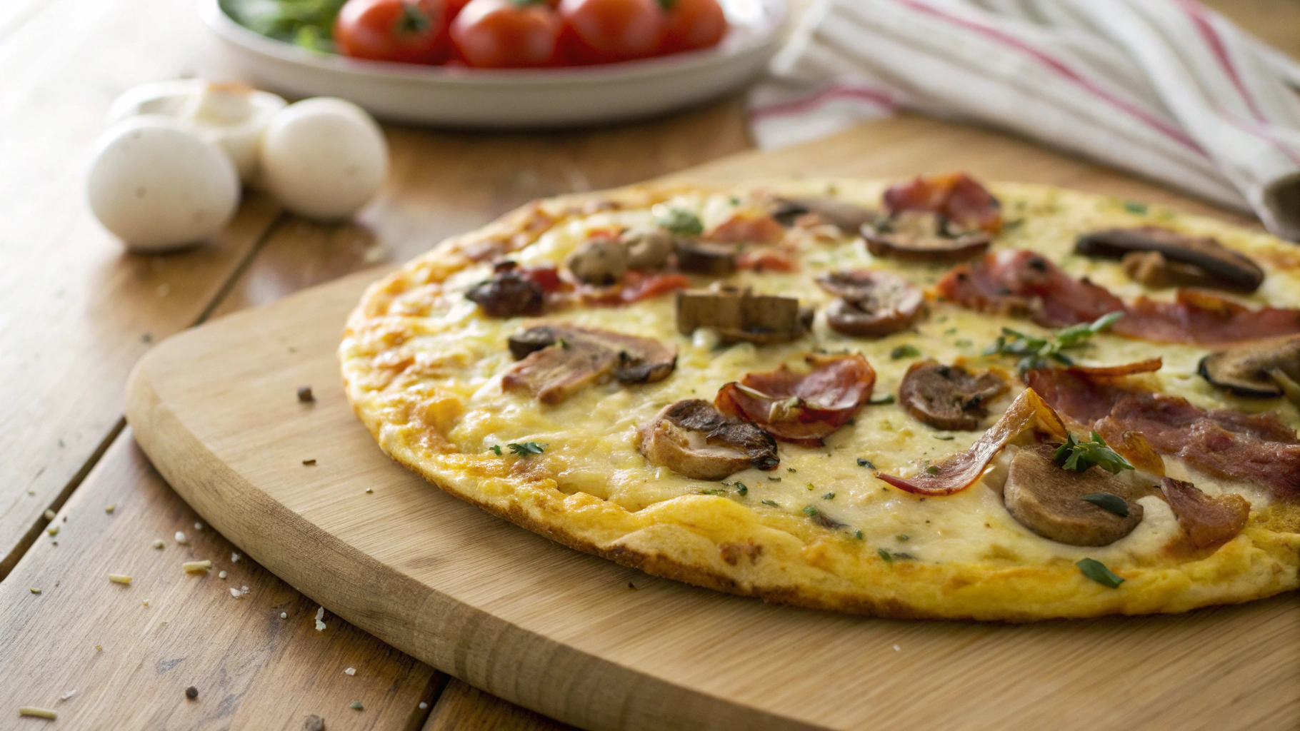 Keto Bacon Mushroom Omelette Pizza