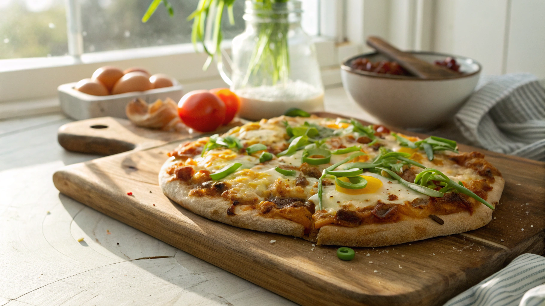 Keto Bacon Sausage and Egg Breakfast Pizza