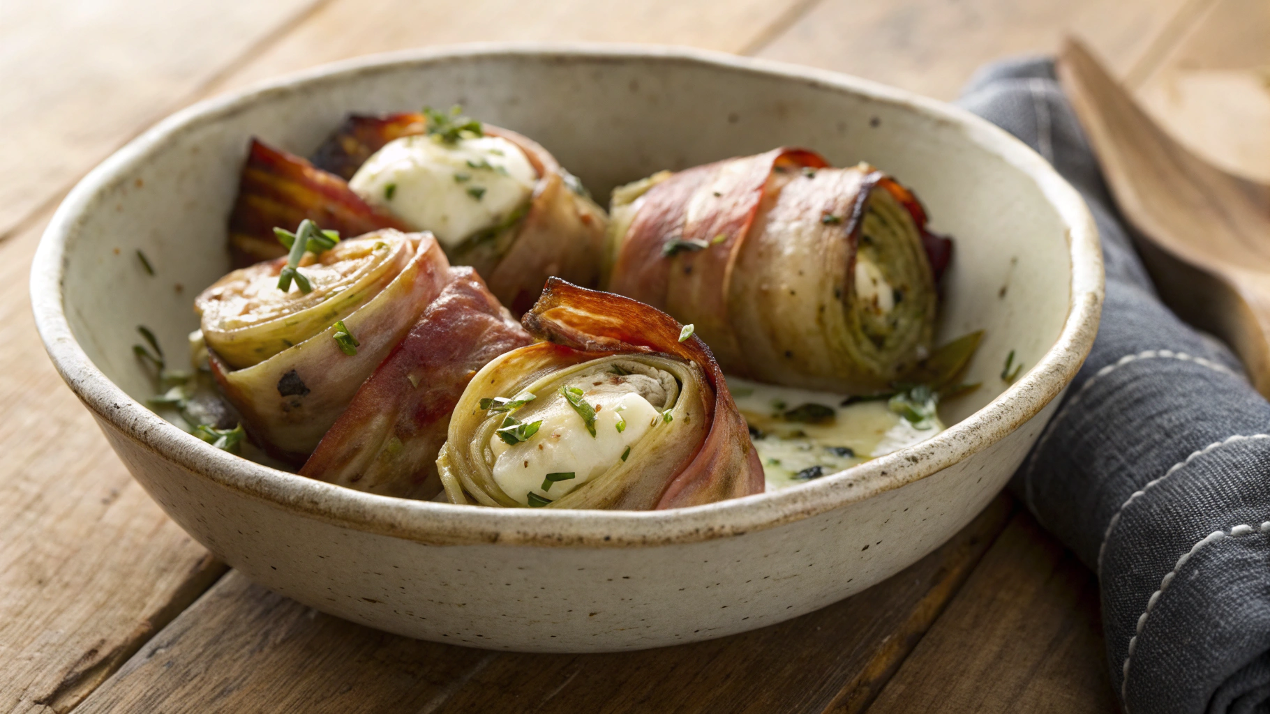 Keto Bacon Wrapped Artichokes with Mozzarella