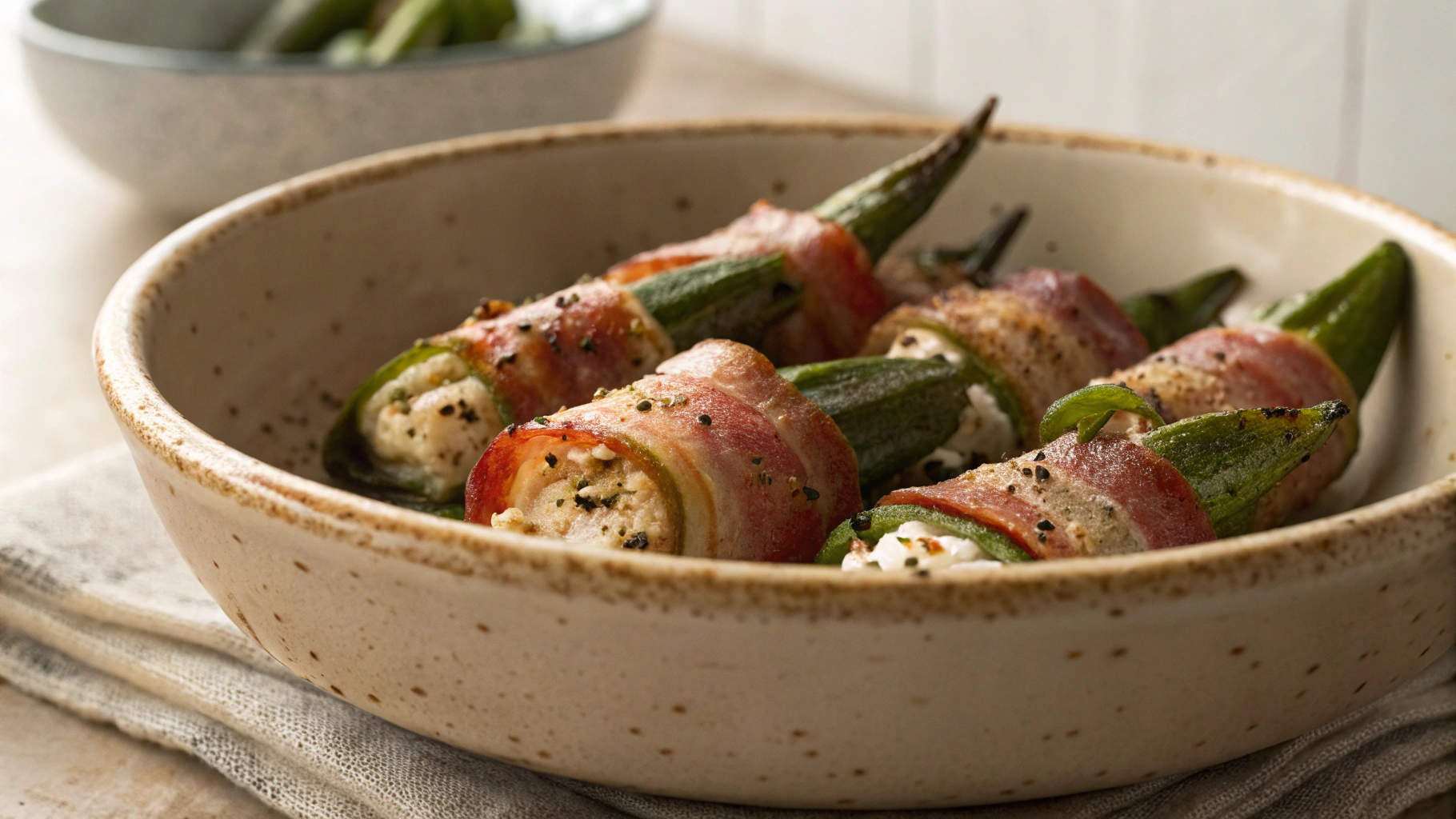 Keto Bacon Wrapped Okra With Cream Cheese