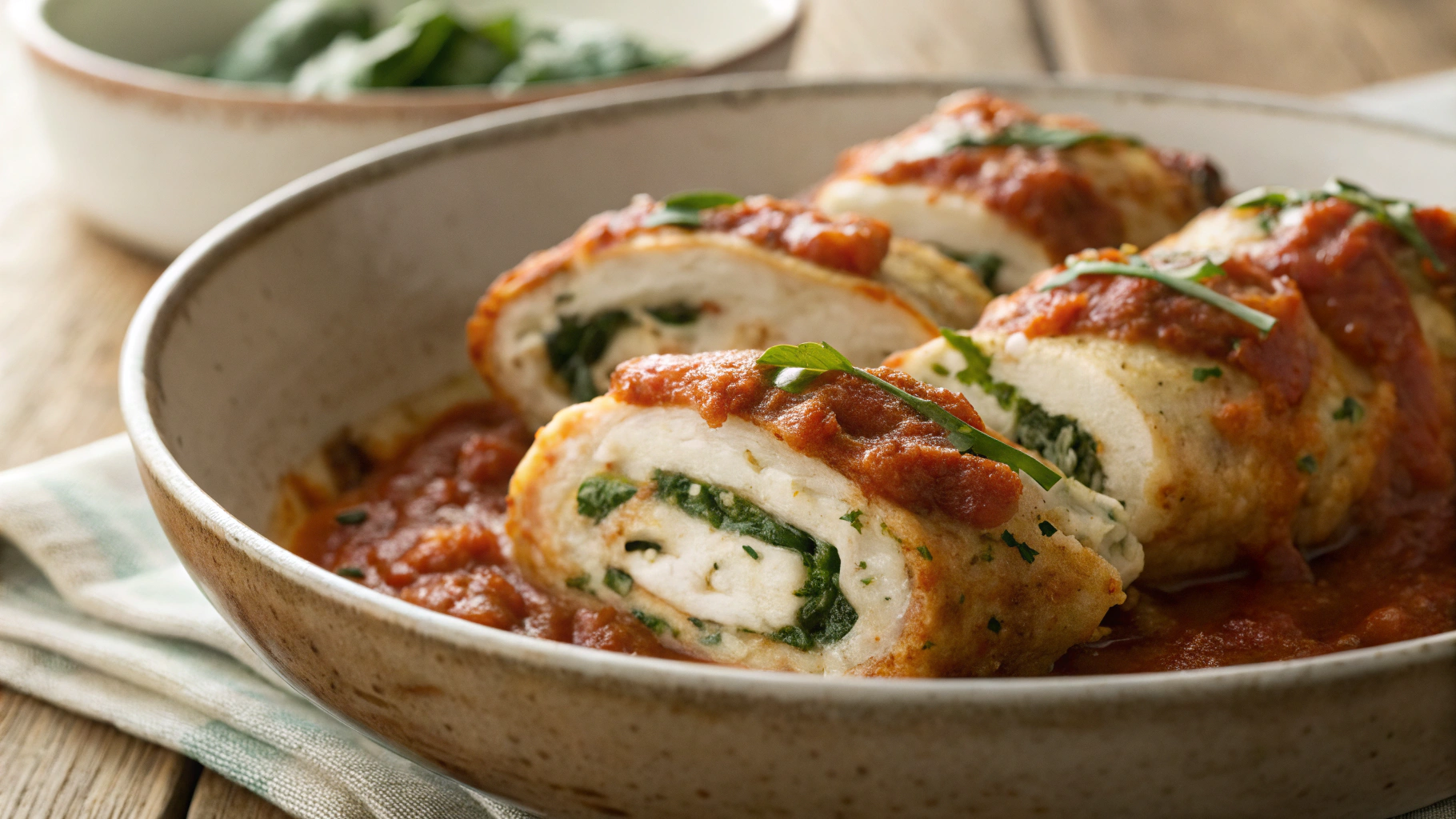 Keto Baked Cheesy Spinach Chicken Rolls