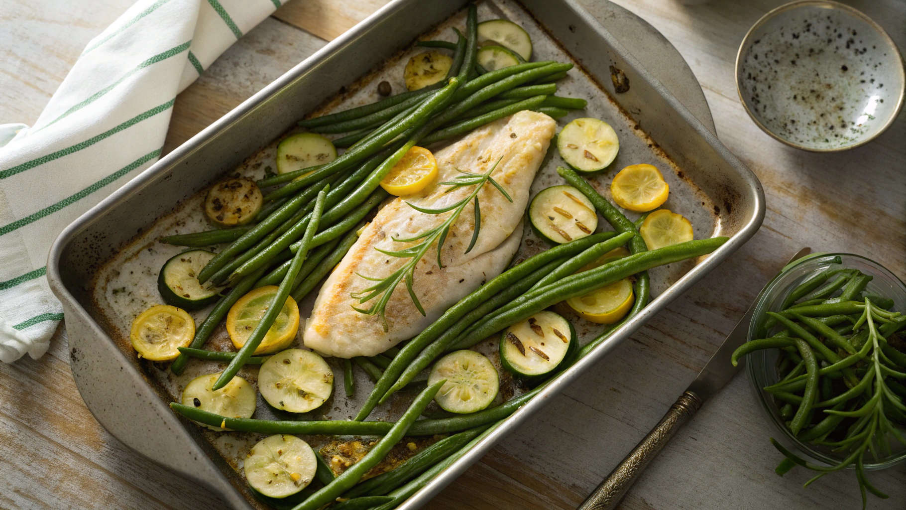 Keto Baked Cod with Zucchini and Green Beans