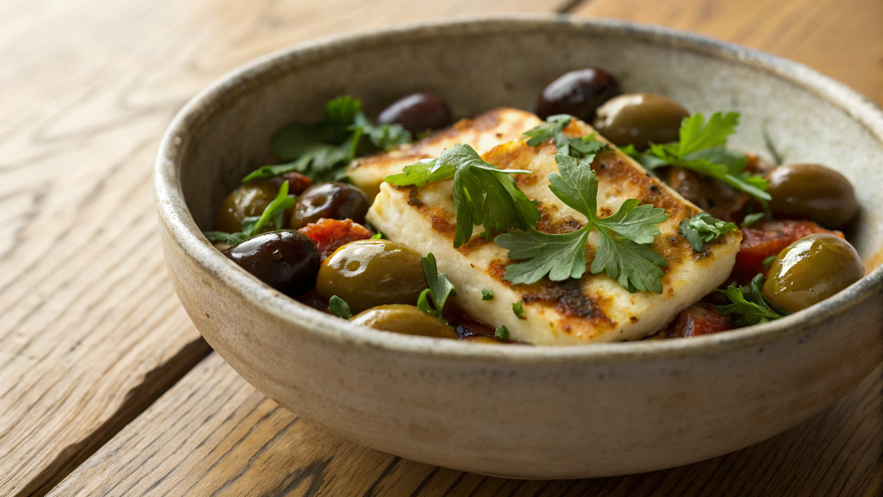 Keto Baked Olives with Halloumi