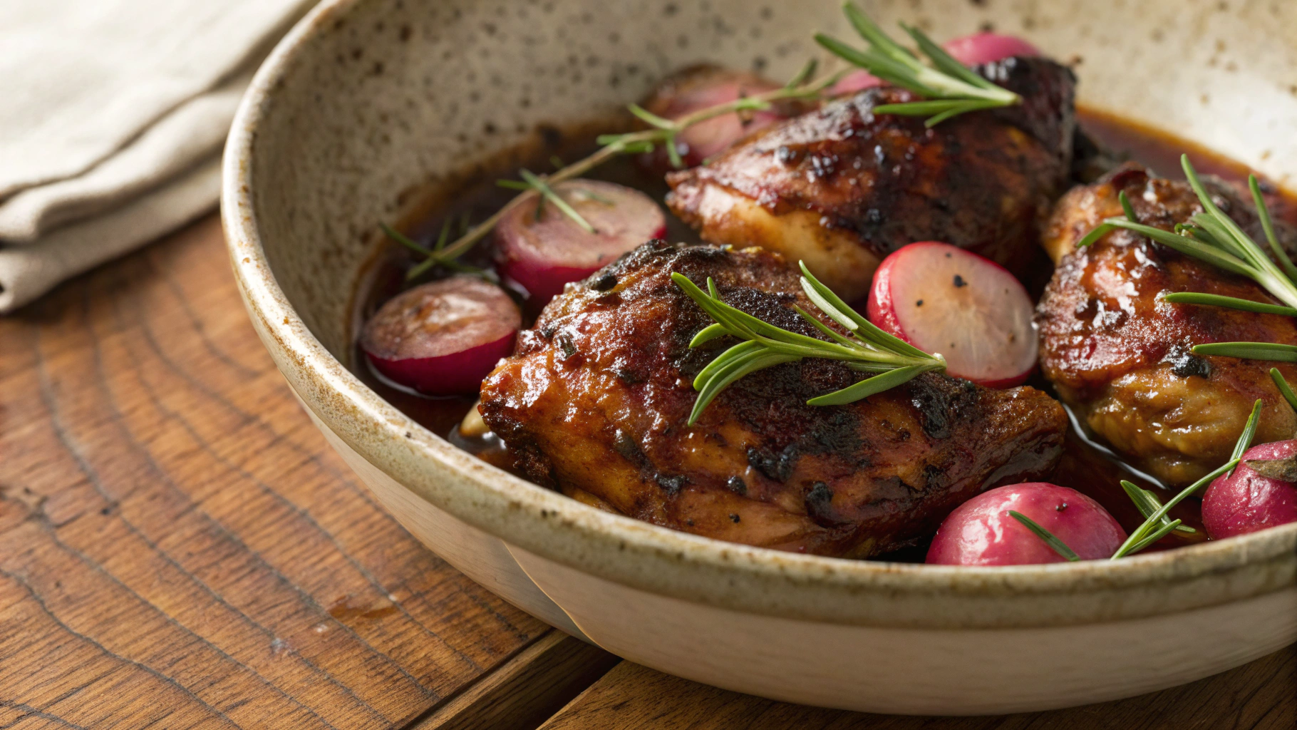 Keto Balsamic Roasted Chicken Thighs with Radishes