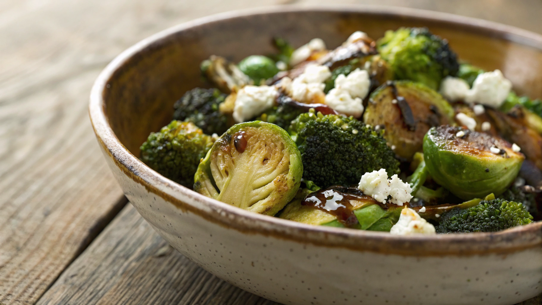 Keto Balsamic Sprouts and Broccoli with Goats Cheese
