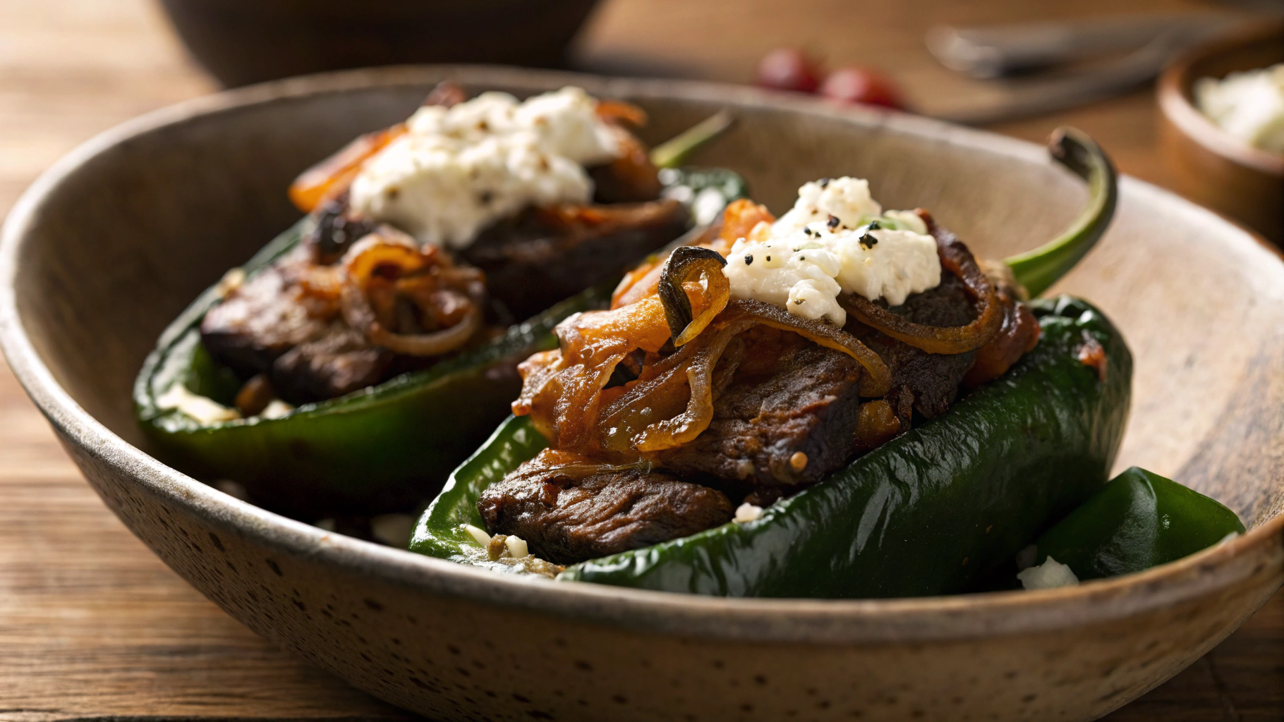 Keto Blackened Steak and Goat Cheese Poblano Pepper