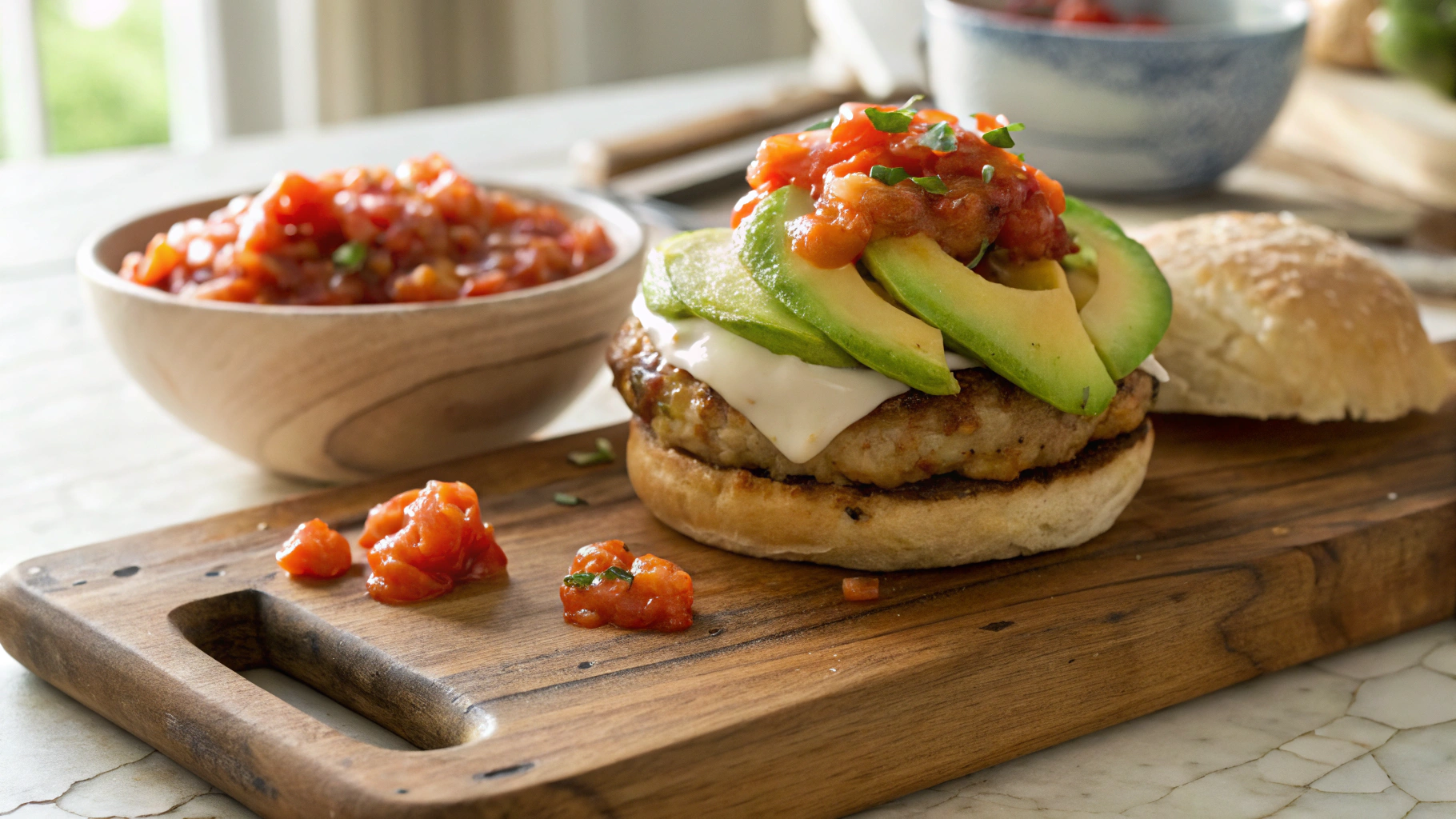 Keto Bunless Turkey Burgers w/ Sweet and Spicy Salsa