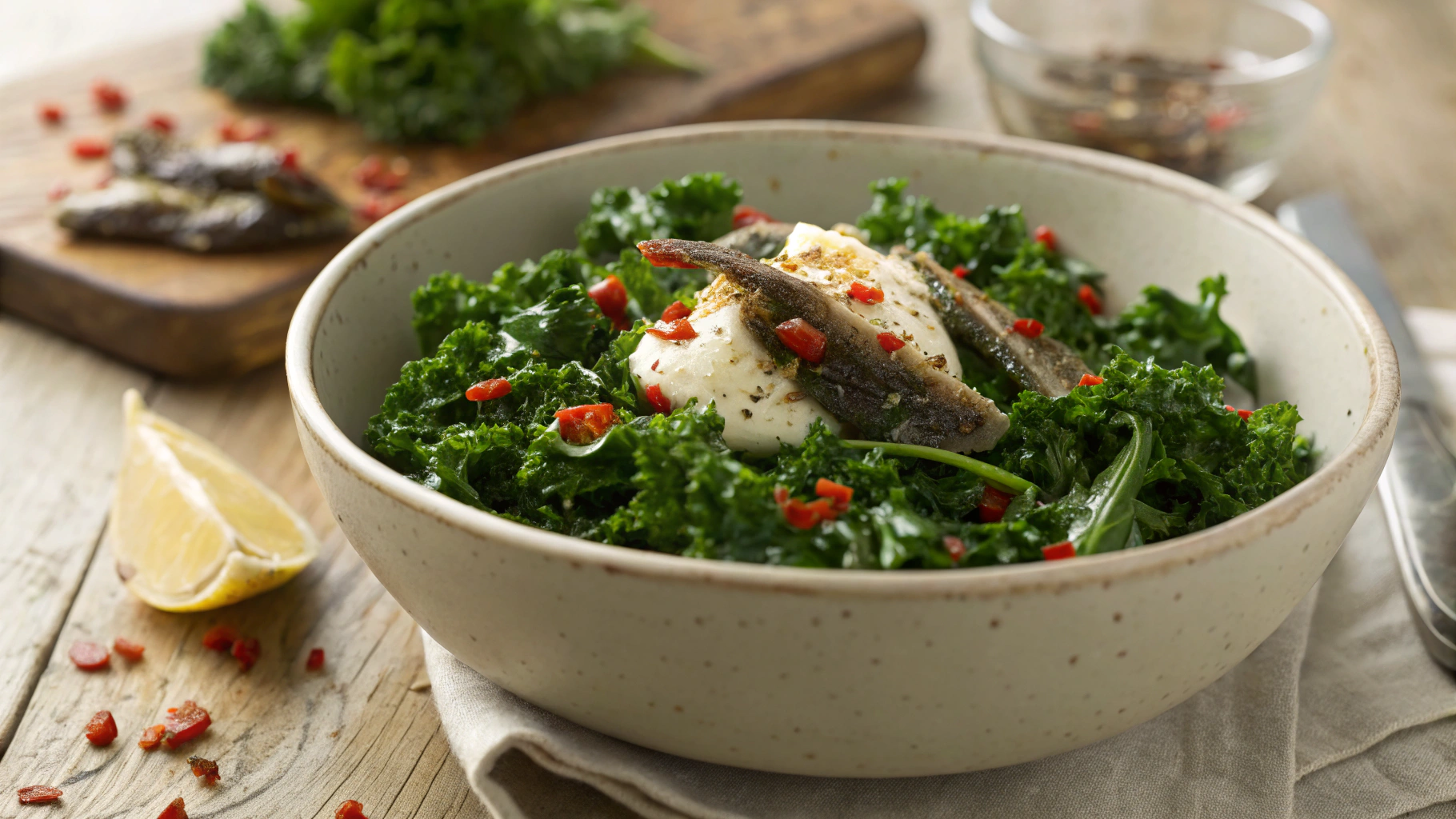 Keto Buttered Kale with Anchovies and Capers