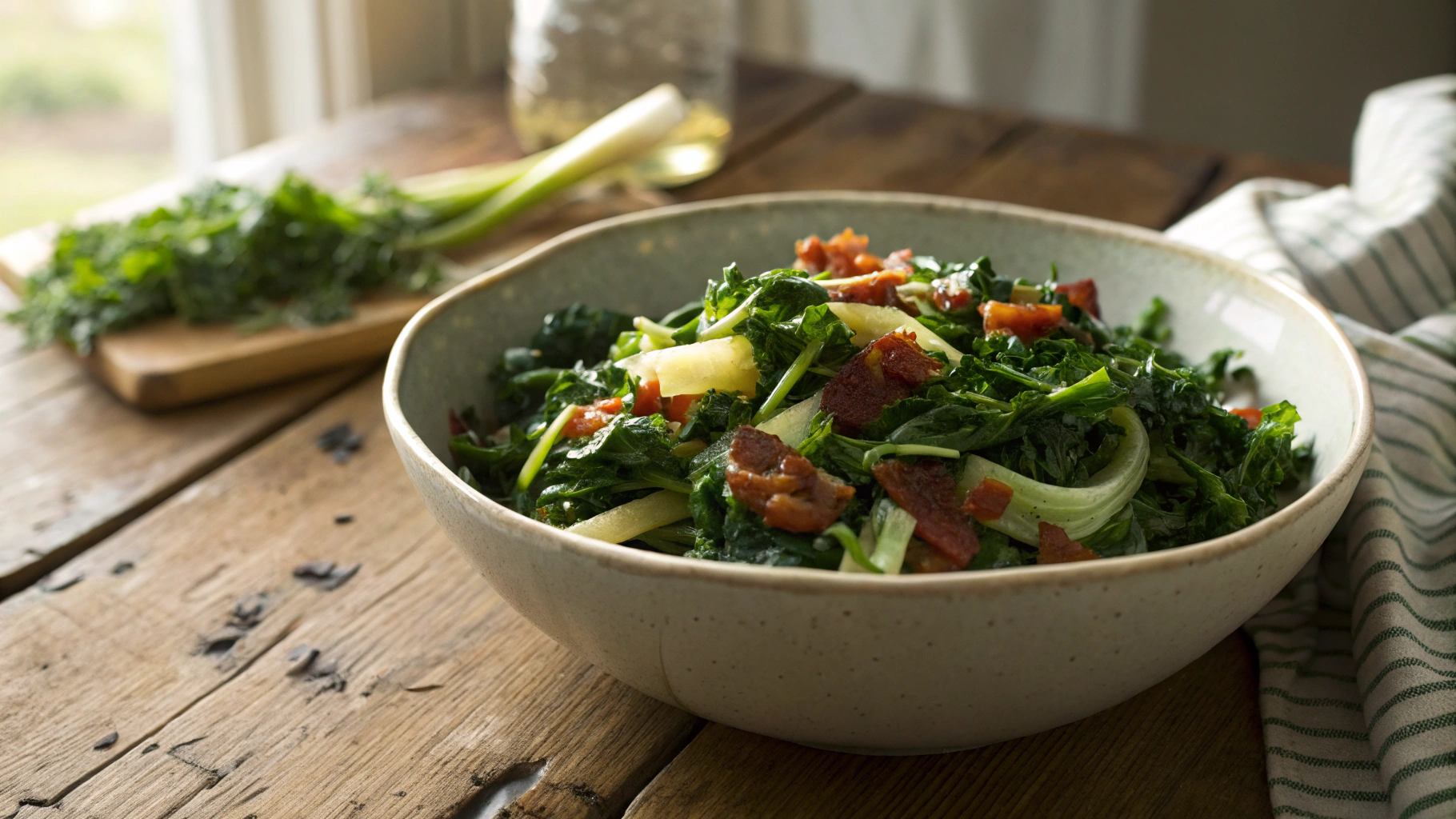 Keto Buttery Leek, Bacon And Kale