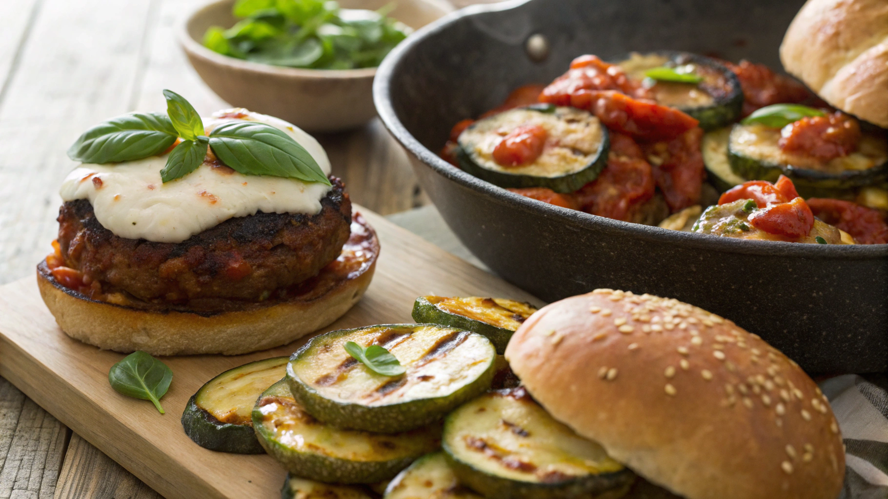 Keto Caprese Burgers w Buttery Zucchini