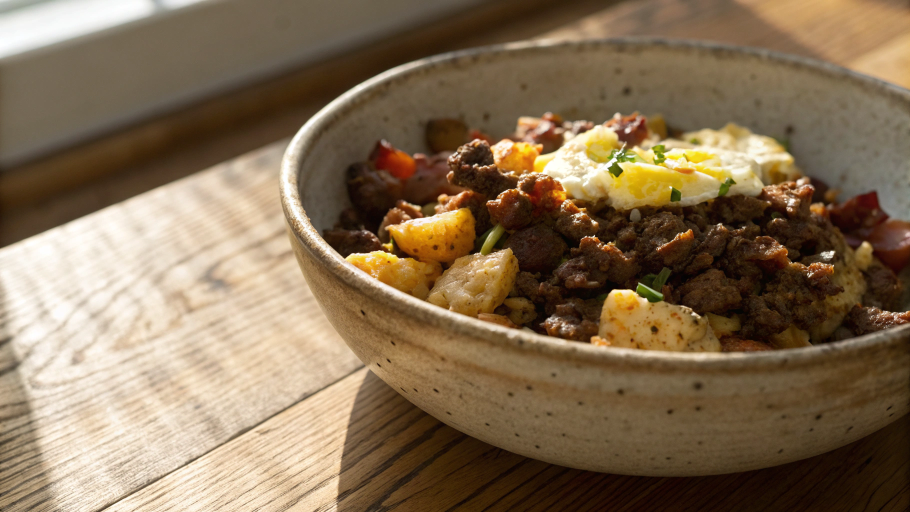 Keto Carnivore Crispy Beef and Bacon Breakfast Hash Scramble
