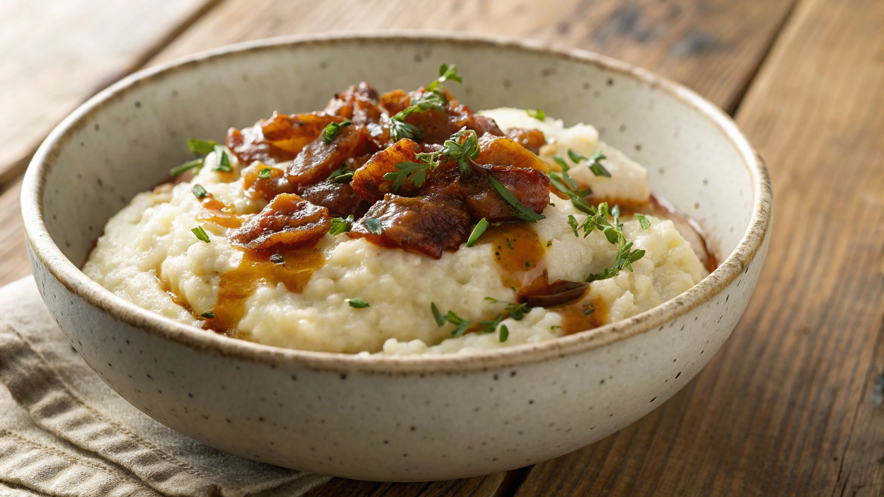 Low Carb Cauli Mash with Maple Pancetta