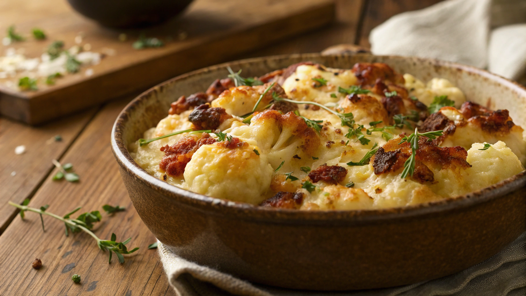 Keto Cauliflower Cheese with Pancetta and Mozzarella