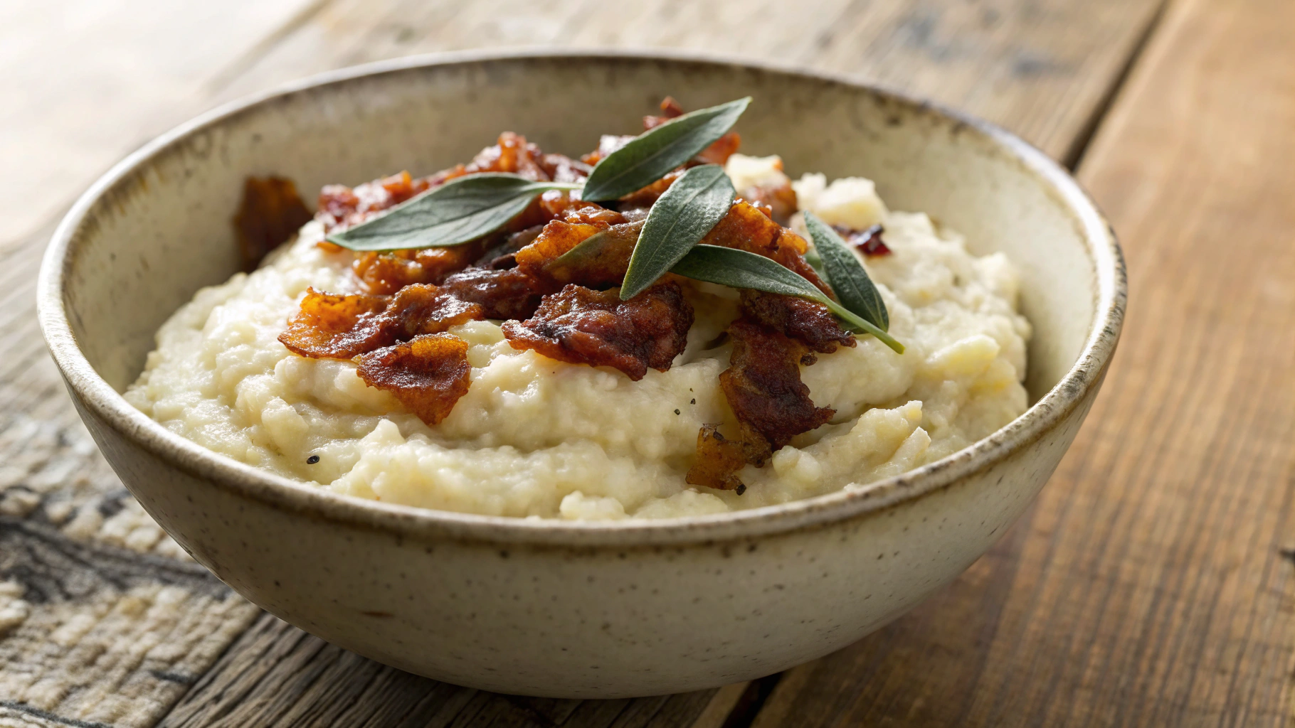 Keto Cauliflower Mash with Pancetta and Crispy Sage