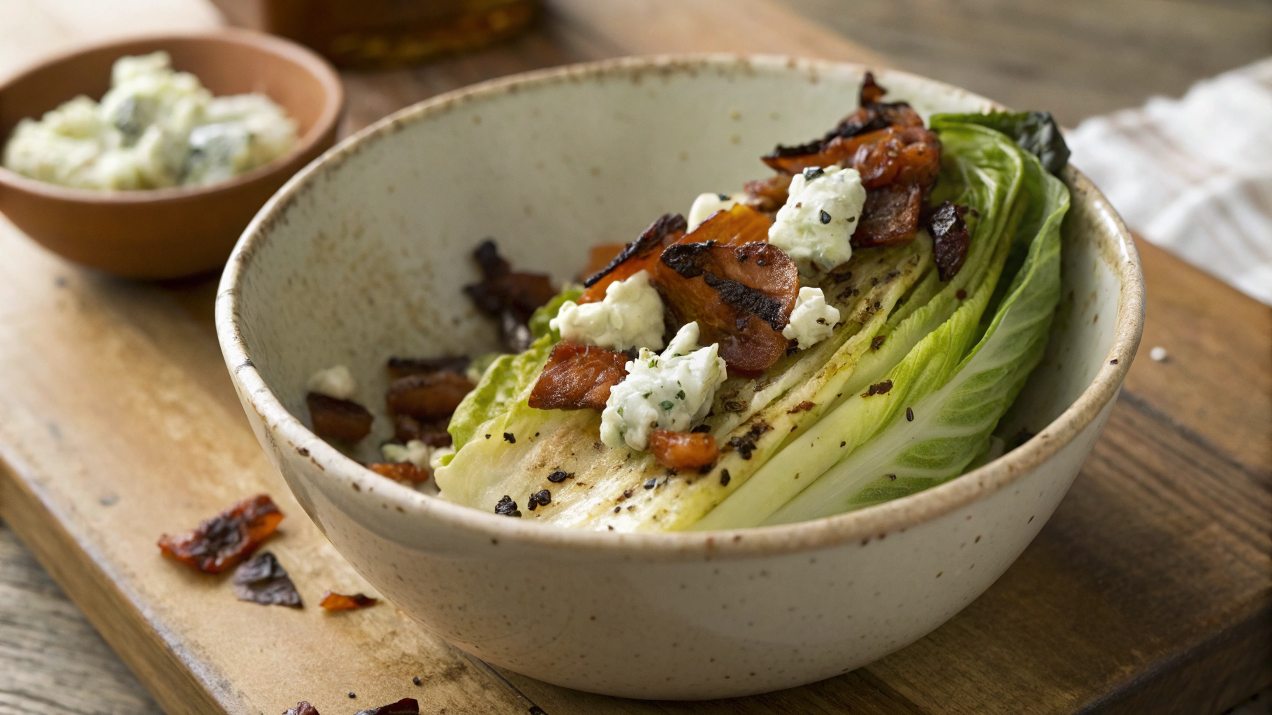 Keto Charred Lettuce with Blue Cheese and Bacon