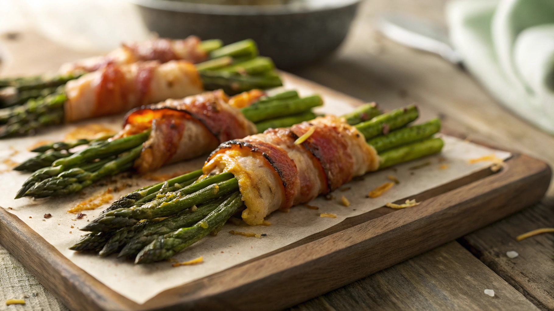 Keto Cheddar Bacon Wrapped Aspargus Bundles