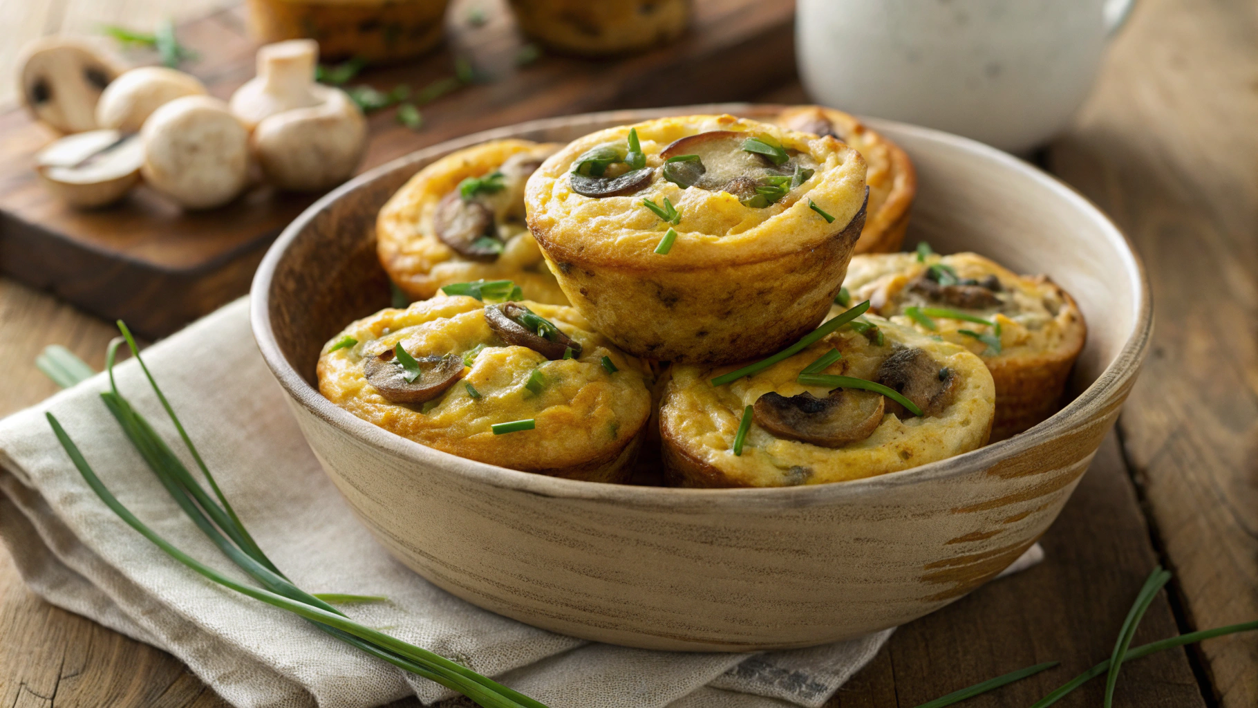 Keto Cheese and Chive Mushroom Muffins