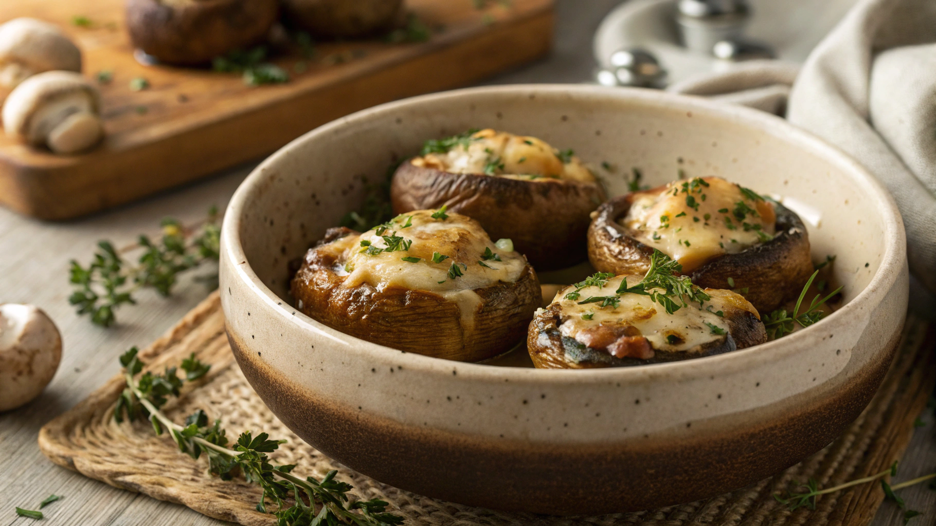Keto Cheese and Chive Mushrooms