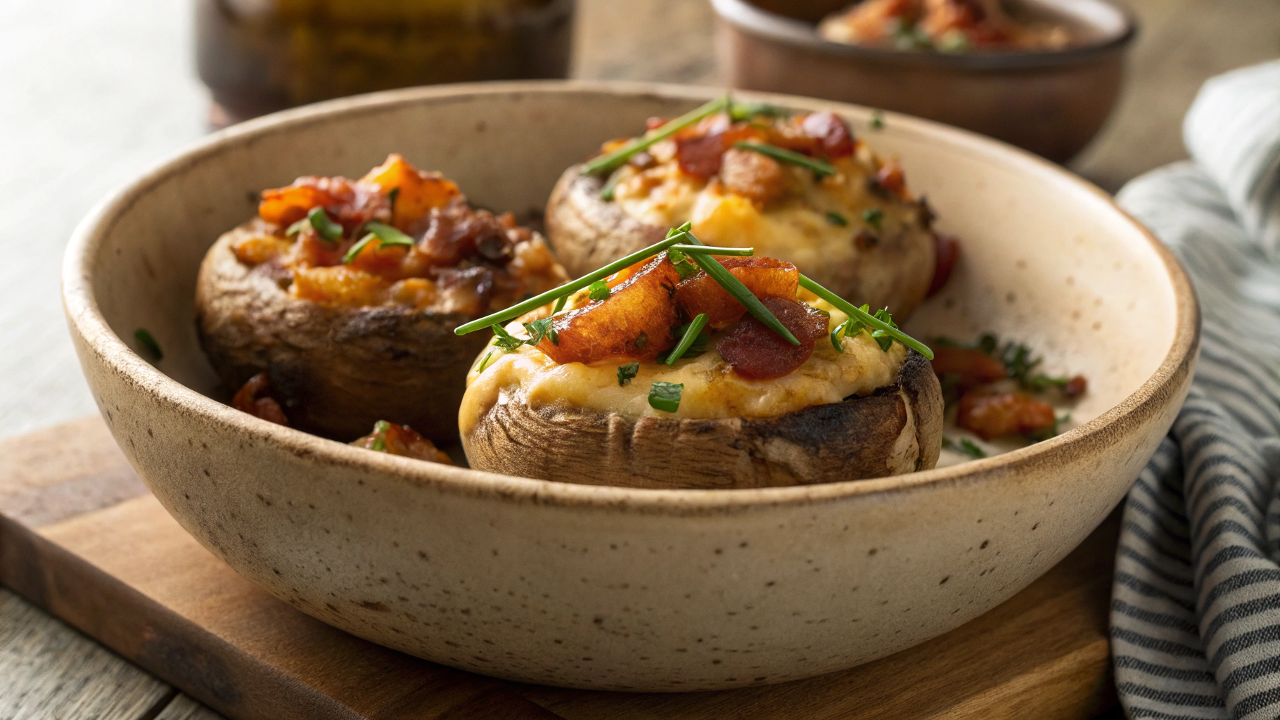 Keto Cheese and Chive Stuffed Mushrooms with Bacon