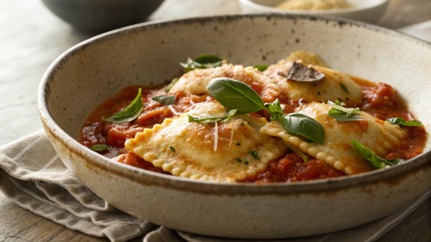 Keto Cheese Turkey Ravioli w Creamy Tomato Sauce