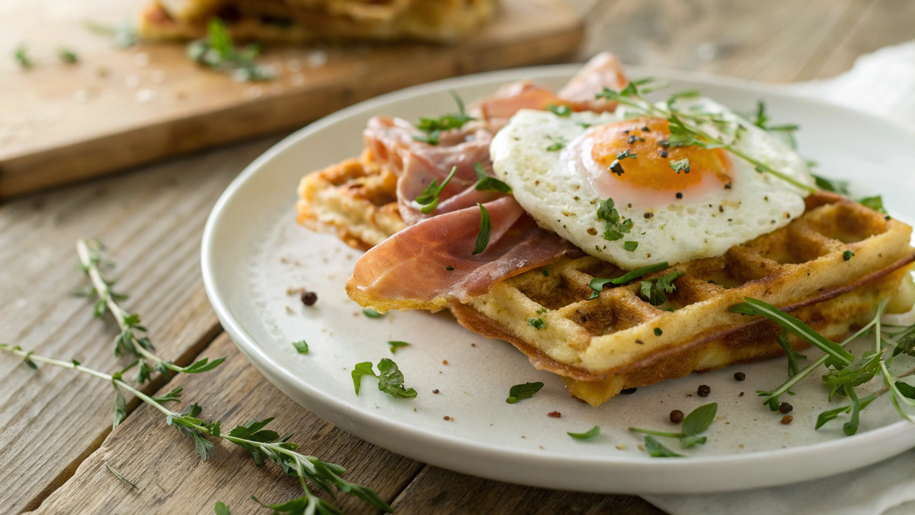 Keto Cheese Waffle with Egg and Prosciutto