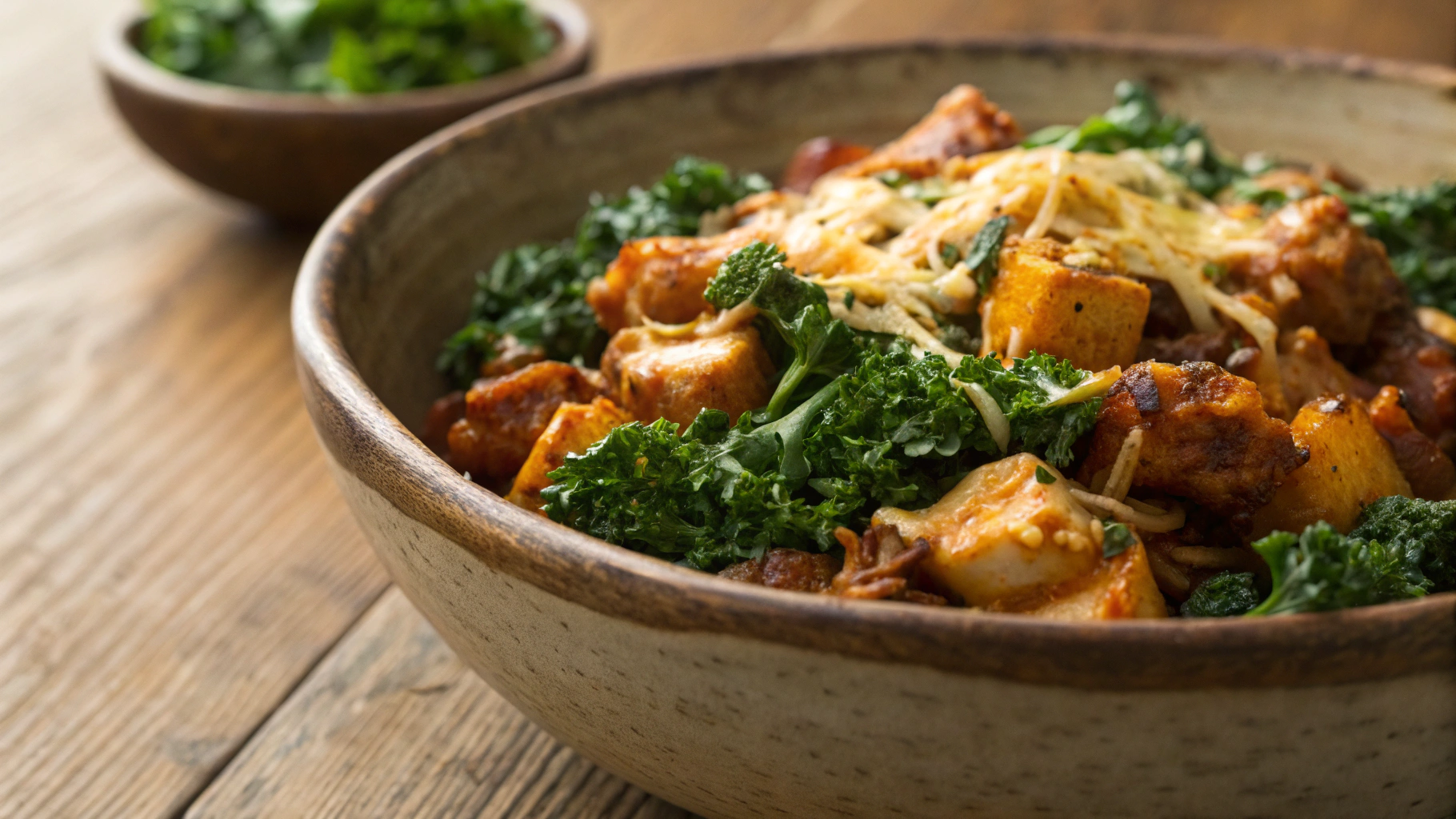Keto Cheesy BBQ Chicken and Kale Hash