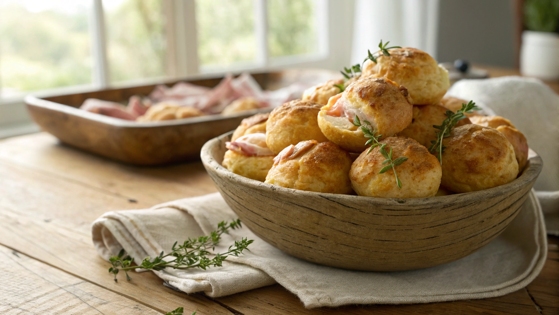 Keto Cheesy Ham and Cheddar Puffs