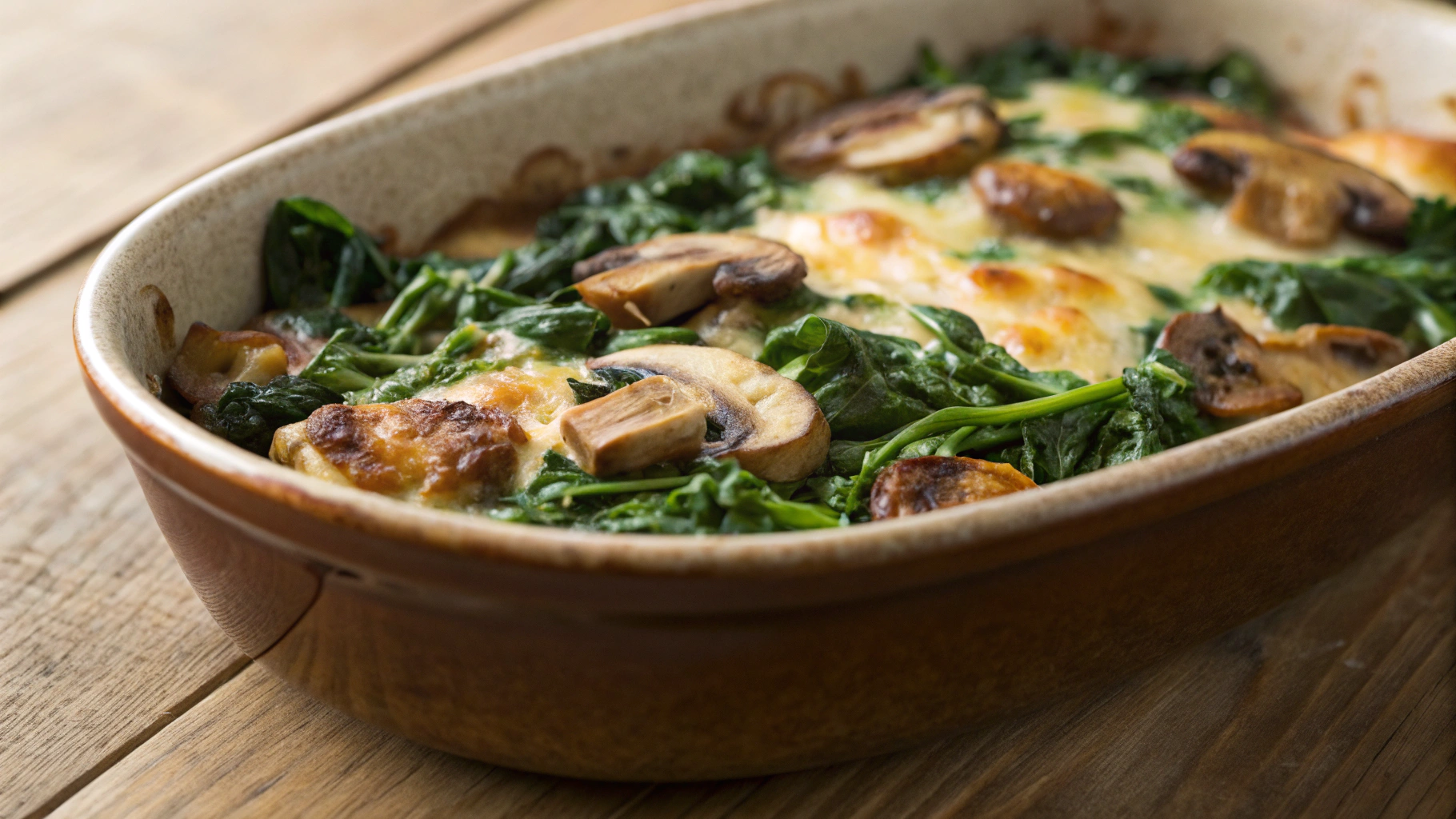 Keto Cheesy Kale, Mushroom and Spinach Bake