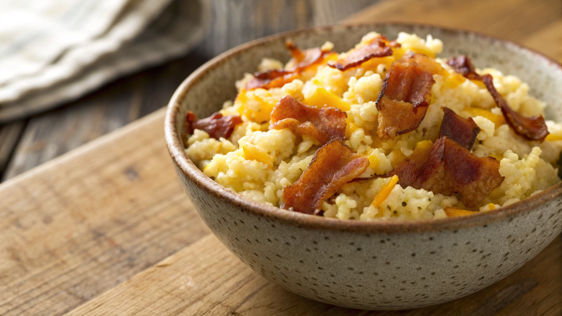 Keto Cheesy Rice with Bacon
