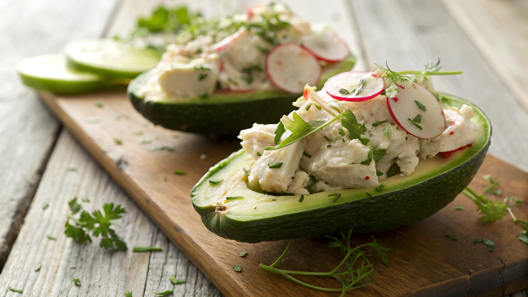 Keto Chicken And Radish Avocado Boats With Mustard Mayo