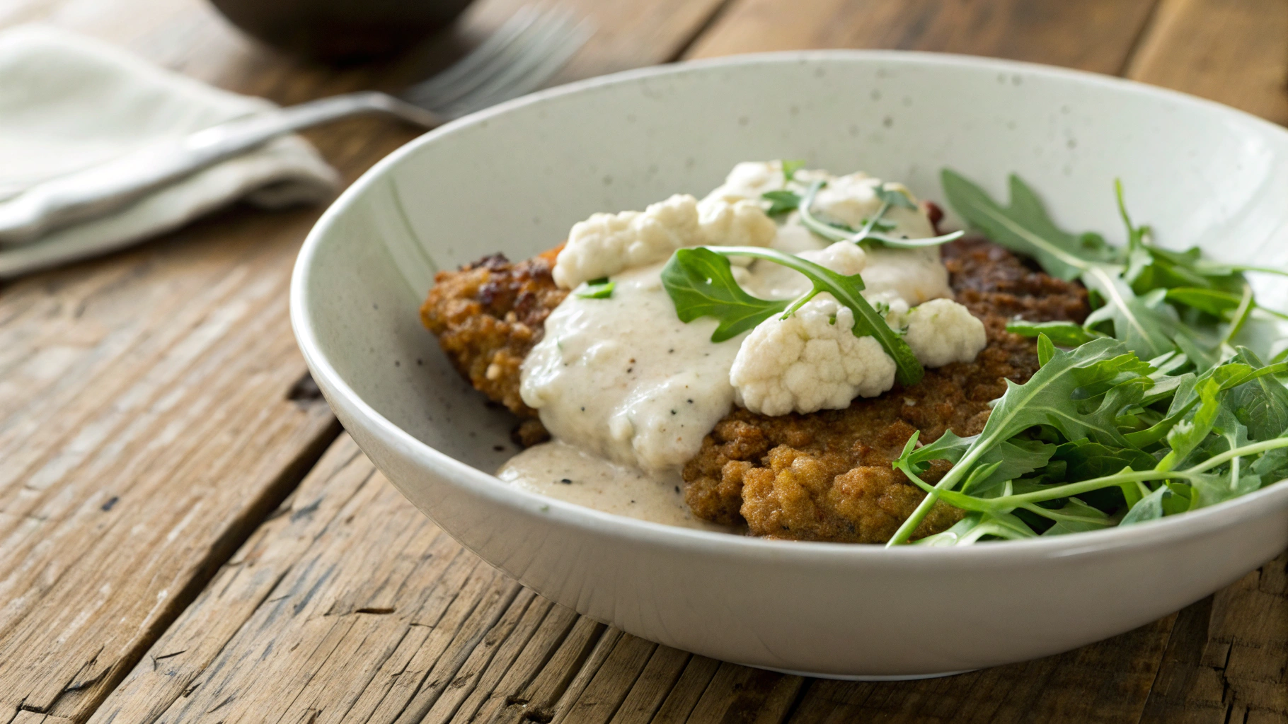 Keto Chicken Fried Steak with Cauliflower Gravy